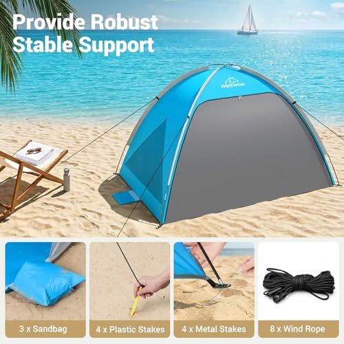 Wolfwise Large Beach Tent Sun Shelter for 3-4 Person, Spacious Sun Shade UPF 50+ UV Protection, Extendable Floor for Privacy, 3 Ventilated Mesh Windows, Carrying Bag, 95 ″x65″x55″,Black Coating - color: Black Coating