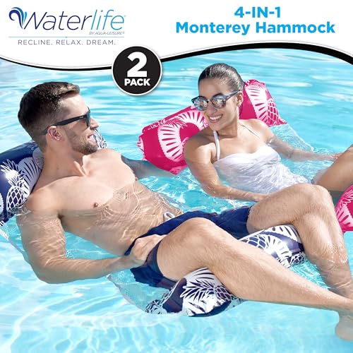 Waterlife 4-in-1 Pool Hammock 2-3-4 Packs, Inflatable Pool Chair Float, Water Hammock (Saddle, Lounge Chair, Hammock, Drifter), Multiple Colors - color: Navy Blue & Pink