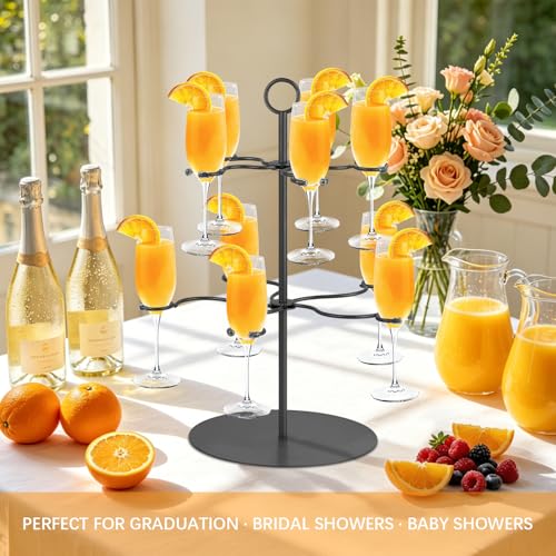 Cocktail Tree Stand for Parties Brunch,2 Tiers 10 Holders Drink tower Wine Glass Holder Stand,Champagne Tower Martinis Tree,Wine Glasses Display Margarita tower Drink stand for Mimosa Bar Party Bridal - color: Black, size: 17"x 13"-10 Holders