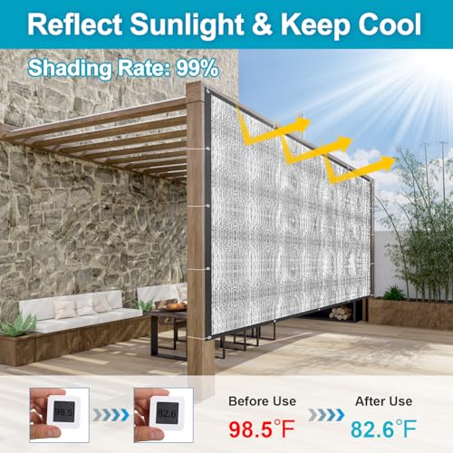 LOVE STORY 99% 10x12FT Aluminum Shade Cloth Reflective Sun Shade Cover Silver Tarp with Grommets for Car Garden Patio Kennel - color: 99% Shading, size: 10x12ft