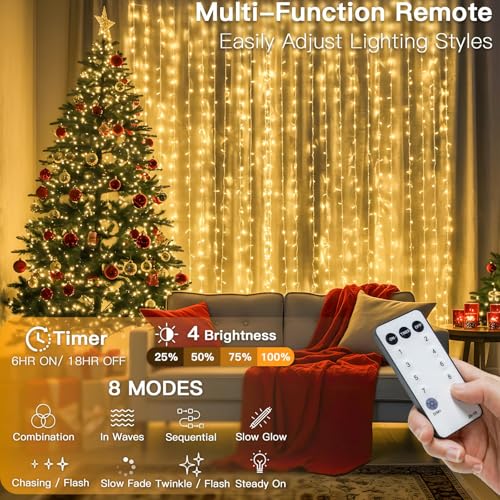 suddus 900 LED Christmas String Lights Outdoor, 9.8x29.5ft Curtain Lights Plug in with Remote,Wall Hanging Lights for Christmas,Dorm,Wall,Window,Wedding,Party,Birthday Decor,Warm White - color: Warm White, size: 900 LED