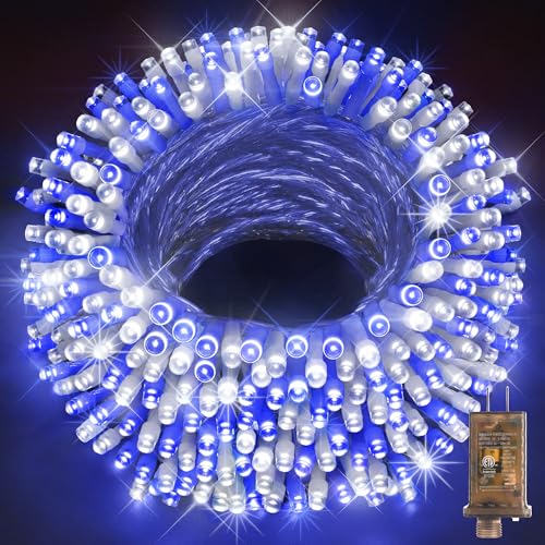 KNONEW 403FT 1000 LED Christmas Lights Outdoor String Light with 8 Modes and Timer Memory Waterproof Fairy Lights Decorations for Xmas Tree Yard Wedding Backdrop Decor(Blue and White) - color: White and Blue, size: 403FT 1000 LED