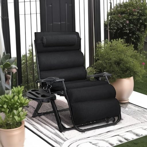 Best Choice Products Oversized Zero Gravity Chair, Folding Outdoor Patio Recliner, XL Anti Gravity Lounger w/Removable Cushion, Cup Holder, Side Tray, 350lb Capacity - Onyx Black - color: Onyx Black