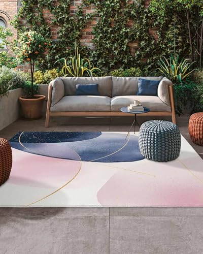 Outdoor Rug 4x6ft, Boho Pink Color Block Indoor Area Rug for Patio Backyard Deck Large Floor Mat, Abstract Geometric Nordic Style Non-Slip Outside Carpet Balcony Porch Camping Rugs Picnic Mat - size: 4' x 6' (Rectangular)