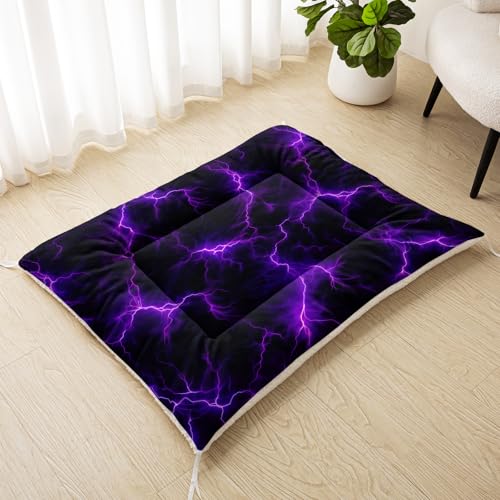 Nttopship Dog Cat Bed Mat Ultra Soft Fluffy Pet Bed Washable Fashion Dog Crate Beds Comfy Comfy Pet Sleeping Pad Suitable for Pet Raised Bed(30"x26",Purple Lightning) - color: Purple lightning, size: Medium