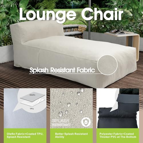 Dineli Chaise Lounge Chair Outdoor Bed Lounger Outdoor Couch Sofa for Pool Comfy Patio Furniture Foam Filling Bean Bed Chair Lazy Sofa for Outside, Water-Resistant Sunbed (Ivory, 70'' Length) - color: Ivory, 70'' Length