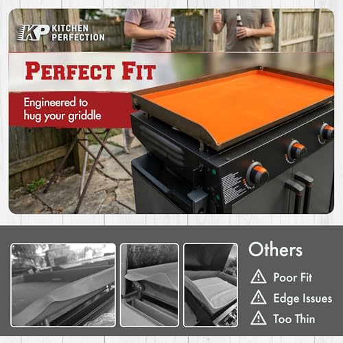 KITCHEN PERFECTION 17" Premium Silicone Griddle Cover Mat for Blackstone Griddle 17 Inch - Hermetic Protection from Rust & Debris All Year, Fits All Blackstone 17 Inch Models - Food Grade Silicone - color: Orange 17 inch