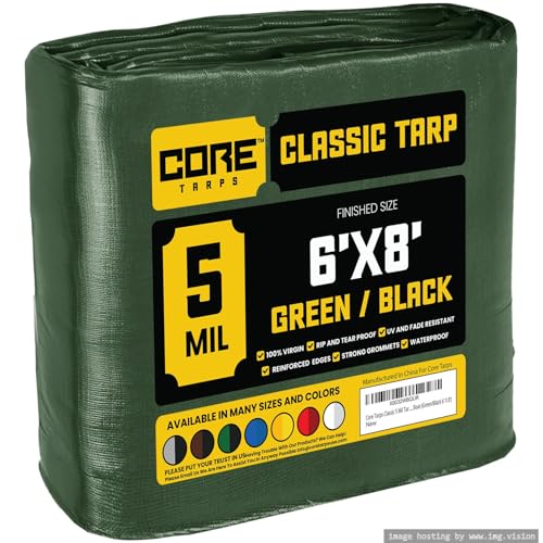 Core Tarps Classic 5 Mil Tarp Cover, Waterproof, UV Resistant, Rip and Tear Proof, Poly Tarpaulin with Reinforced Edges for Roof, Patio, Pool Cover, Boat (Green/Black 6′ X 8′) - color: Green/Black-5 Mil, size: 6′ X 8′
