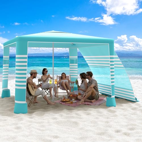 MoKo Beach Cabana, 8'×8' Large Beach Canopy with Side Wall, UPF 50+ Protection Easy Setup Beach Tent Sun Shelter, Adjustable Height Wind Resistant Cabana Beach Tent for Whole Family, Green Stripe - color: Green Stripe