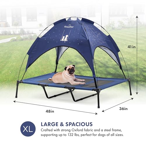 GrandTies Cooling Elevated Dog Bed with Canopy – XL Portable Pet Cot for Outdoor & Indoor Use – Waterproof Removable Shade, Breathable Mesh, Slip-Resistant Feet, Easy Assembly – Blue Berry - color: Blue Berry