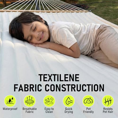 FULIYE Double Hammock with Stand for Outdoor，2 Person Heavy Duty Portable Hammock with Adjustable Steel Stand and Balance Ropes Included – for Patio, Backyard, Garden, Beach((Beige)