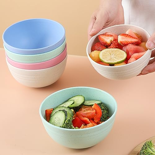 Unbreakable Cereal Bowls 24 OZ Reusable Wheat Straw Bowl Set of 4, Microwave & Dishwasher Safe, BPA Free Dinner Bowls for Rice Noodle Snack Salad Fruit, Lightweight Soup Bowls - color: Multicolour