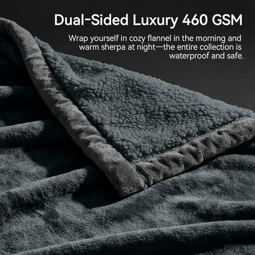 Waterproof Blanket for Bed - Blanket with Waterproof & Stain Proof, Splash Resistant, Machine-Washable Flannel is Soft and Comfortable, Suitable for Sofa (60"x80", Silver Gray/Dark Gray) - color: Gray/Dark Gray, size: 60''x80''