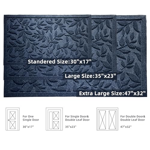 Blue Leaves Outdoor Indoor Entrance Door mat, Absorbent Durable Heavy Duty Welcome Front Door Mat,Thick Natural Rubber Back,Easy Clean Entryway Mat 47x32 Inch, Low Profile - color: Leaves-blue, size: 2'8" x 3'11" (Rectangular)