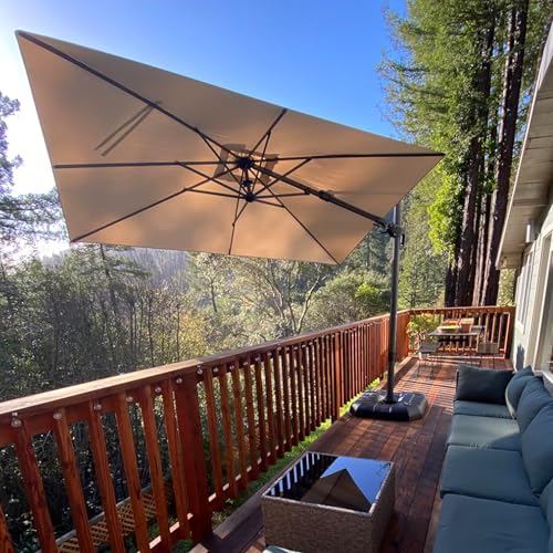 PURPLE LEAF 6.5' X 10' Left-right Tilt Patio Umbrella Outdoor Cantilever Swivel Rectangle Umbrella Aluminum Offset Umbrella with 360-degree Rotation for Garden Deck Pool Patio Beige - color: Beige, size: 6.5' X 10', style: Left-right Tilt