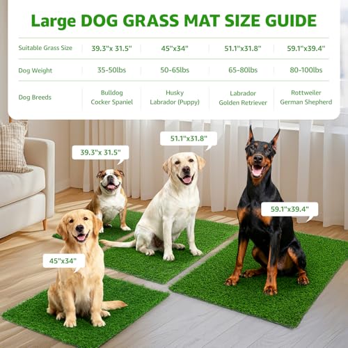 Artificial Pet Pee Grass Mat for Puppy, Pet Turf Fake Grass Replacement Pad for Dog Potty Training, Indoor and Outdoor (45"x35.4") - size: 45"x35.4"