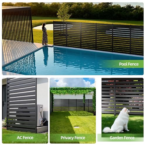 Air Conditioner Fence & Patio Privacy Screen – 40" W x 70" H Metal Privacy Fence Panel | Outdoor Privacy Panels for AC Units, Trash Cans & Pools | No-Dig Fencing for Patio Privacy & Gardens (Black) - color: Black