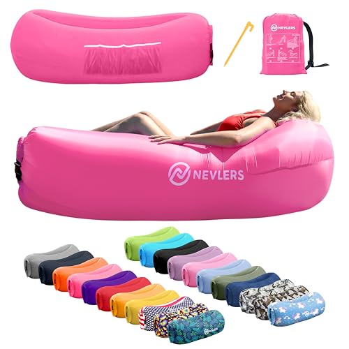 Nevlers 450Lbs Cap Outdoor Inflatable Couch for Camping in Pink | Tough 210T Polyester Air Chair Inflatable Lounger | Inflatable Chairs for Movie Night, Hiking, Travel Beach Chair & Portable Hammock - color: Pink, size: 1 Pack