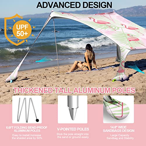 Buheco Beach Tent Pop Up Shade 10x10ft Beach Canopy Sun Shelter UPF50+ with 4 Foldable Poles-Portable Carrying Bag-Sand Shovel-Ground Pegs-Windproof Ropes for Outdoor Family Camping-Fishing- Picnic - color: Flamingos, size: 10x10FT 4 Pole