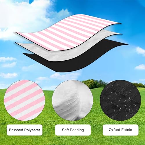 Waterproof Picnic Blankets,79''x79'' Extra Large Foldable Sandproof Beach Blanket,Portable 3-Layer Polyester Outdoor Picnic Blanket for Grass Lawn,Beach,Family Camping,Park,Travel-Pink Stripe - color: Pink Stripe