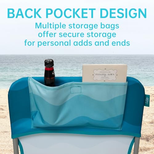#WEJOY Folding Beach Chair for Adults, Lightweight Beach Chair with Shoulder Straps, High Back Camping Chairs with Hard Armrest, Supports 300lbs for Outdoor Lawn Concert - color: #C 1 Pack Cyan White, style: Classic