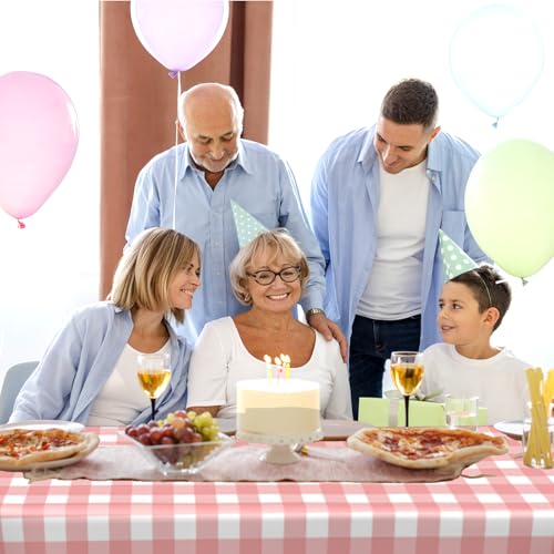 2 Pack Pink Gingham Tablecloth Pink and White Checkered Tablecloths Disposable Plastic Gingham Tablecovers Waterproof Rectangle Picnic Table Covers for Birthday Party Supplies，54 x 108 Inches - color: Pink and White Checkered, size: 54" x 108" Rectangular