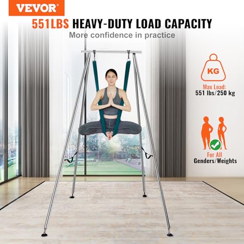 VEVOR Yoga Stand Frame, Max 441-551 lbs Load Swing Stand, Triangular Structure Aerial Rig, Aerial Silk Stands with Yoga Hammock, Standard & Height-Adjustable Version - color: Green, style: Standard Version