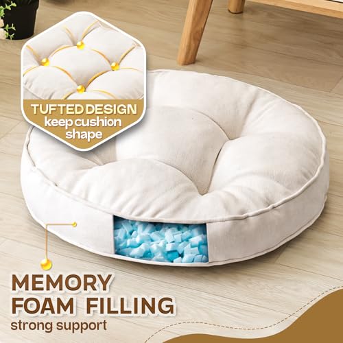 1 MIDDLE ONE Floor Pillow Set of 2, Memory Foam Floor Cushions for Adults, Large Meditation Pillow for Sitting, 22 x 22 Inches (Round | Beige) - color: Round | Beige