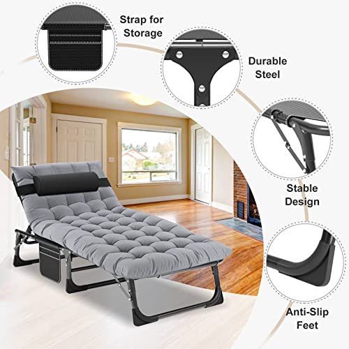 ABORON Chaise Lounge Chair,5 Positions Padded Outdoor Tanning Chair,Heavy Duty Portable Lounge Chair for Outdoor Sunbathing Patio Pool Lawn Deck Poolside,Support up to 440 Lbs - color: Sliver Gray, style: Lounge Chair