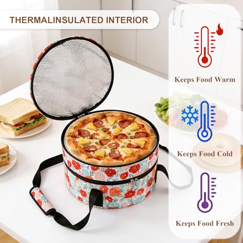Round Insulated Double Casserole Carrier for Hot or Cold Food with Handle,Pie Carrier Bag,Insulated Lunch Bag for Travel Picnic Cookouts,Fits Pioneer Woman Kitchen Stuff and 12.5" Pie Pan - color: Color Two
