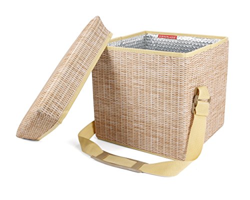 Kikkerland Insulated Collapsible Portable Wicker Picnic Hamper Basket Cooler Seat Carrying Strap for Picnics, Parties and BBQs
