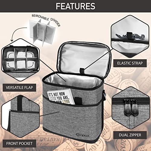 opux 6 Bottle Carrier Tote | Insulated Padded Wine Cooler Bag for Travel. Picnic, BYOB | Portable Leakproof Wine Tote Bag for Dinner, Party, Christmas, Wine Gift for Women, Men (Heather Gray) - color: Heather Gray, size: 6 Bottle