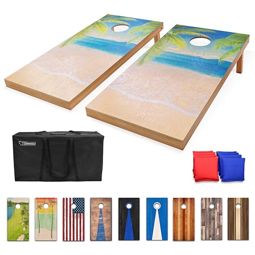 GoSports 4 x 2 ft Regulation Size Wood Cornhole Boards - 10 Vintage Wood Designs (Choose Your Style) - color: Tropical Beach
