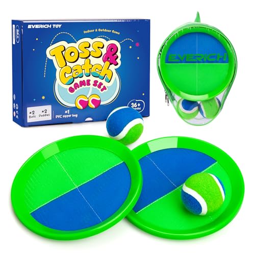 Toss and Catch Ball Game Set, Sticky Ball Paddle Catch Game for Kids, Summer Outdoor Backyard Beach Pool Yard Toy Gift for Boys Girls Ages 3-12 - color: Blue Green, size: 2 Paddles 2 Balls