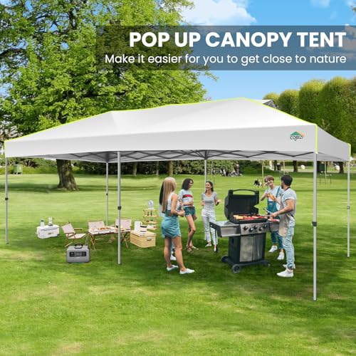 COBIZI 10x20 Pop Up Canopy Tent, Outdoor Party Tent with 6 Sidewall One Push Setup Glow, 3 Adjustable Height Air Vent Waterproof UPF50+, Bag, 4 Sandbag, 6 Stake, 12 Rope for Beach, Commercial - color: White, size: 10x20