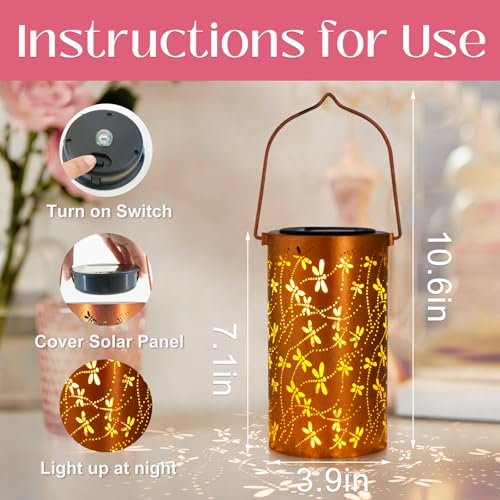 DIBIEECN Mothers Day Gifts for Mom, Birthday Gifts Grandma Ladies Solar Lanterns Outdoor Hanging Hollowed-Out Metal Waterproof LED Garden Decor Outside for Patio Yard Porch, Dragonfly, 1 Pack - style: Dragonfly