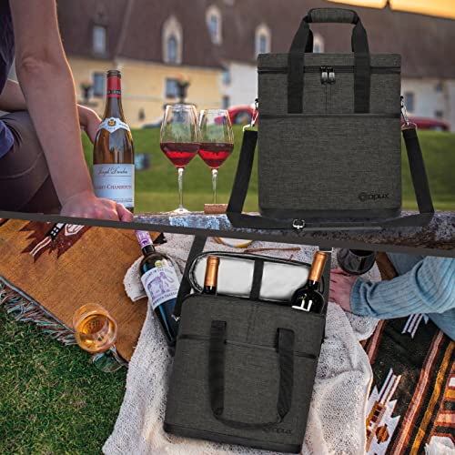 opux 3 Bottle Wine Carrier Tote, Insulated Leakproof Wine Cooler Bag, Wine Travel Bag for Picnic BYOB Beach, Portable Wine Bottle Carrying Case, Gift for Wine Lover Women Men Christmas, Charcoal Grey - color: Charcoal Gray