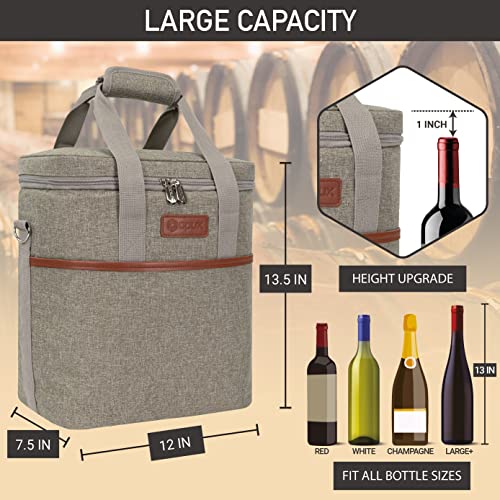 opux 6 Bottle Carrier Tote | Insulated Padded Wine Cooler Bag for Travel. Picnic, BYOB | Portable Leakproof Wine Tote Bag for Dinner, Party, Christmas, Wine Gift for Women, Men (Heather Taupe) - color: Heather Taupe, size: 6 Bottle