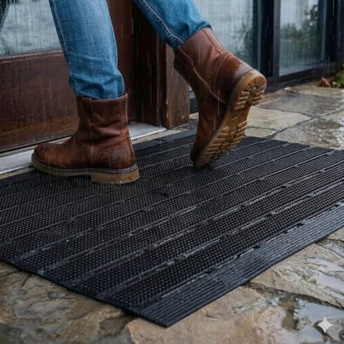 MATALL Heavy Duty Outdoor Mat - 18 x 30 Inches Non-Slip Drainage Floor Mat for All Weather Garage Pool Home Entry Indoor Mud Mat - color: Black, size: 1'6" x 2'6" (Rectangular)