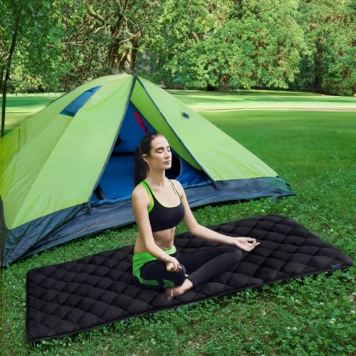 Quilted Foam Mattress Topper Pad, Non-Slip Super Soft Comfortable 75"x30", Cool Sleeping Pad for Camp Cot/RV Bunk/Narrow Twin Beds - color: Black