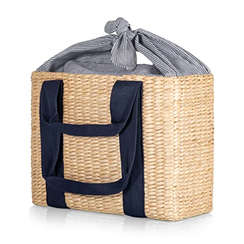 Picnic TIME Parisian Picnic Basket, Insulated Seagrass Picnic Basket, Waterproof, Stylish, Perfect for Picnics, Beach, Office Lunches, Dinner Parties, and Gifts (Beige with Navy Blue Accents) - color: Beige With Navy Blue Accents
