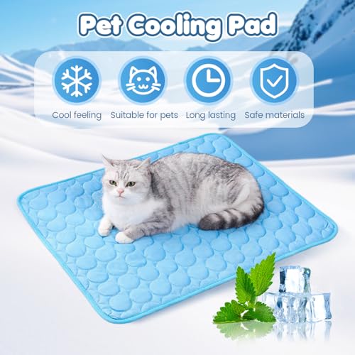 Dog Cooling Mat, 2026 New Ice Silk Self-Cooling Pad for Pets, Pressure-Activated Cooling Mat for Dogs Cats, Reusable Water-Free Summer Cooling Mat for Kennel Sofa Car Travel (Blue, Medium) - size: Medium