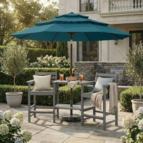 Kingdura 10ft 3-Tier Patio Umbrella, Outdoor Table Umbrella with Easy Crank & Tilt, 8 Reinforced Ribs, UV Protection for Deck, Pool, Market, Backyard (Lake blue) - color: Lake blue, size: 10 FT
