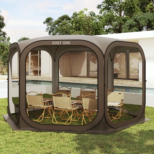 East Oak Screen House Tent Pop-Up, Portable Screen Room Canopy Instant Screen Tent 12 x 12 FT with Carry Bag for Patio, Backyard, Deck & Outdoor Activities, Brown - color: Brown, size: 12×12 FT