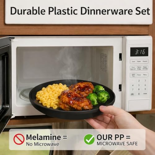 40 Piece Plastic Dinnerware Set for 8 with Cutlery, Unbreakable Plates and Bowls Set, Dishwasher & Microwave Safe Reusable Dish Set for Camping, RV, Outdoor Kitchen, Apartment Dining, Black - color: Black