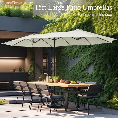 Sophia & William 15 ft Extra Large Patio Umbrella with Base Included, Rectangular Outdoor Umbrella Heavy Duty, Market Umbrella Double-sided Fade Resistant for Pool Garden Backyard, Ivory White - color: Ivory White