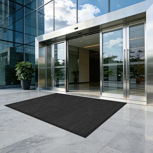 3'x5' Commercial Floor Mat, Heavy Duty Mat for Front Door, Business & High-Traffic Zones,Non-Slip Welcome Rugs for Entryway,Rubber Back,Low Profile Large Door Mats,Black Stripe - size: 3' x 5' (Rectangular)