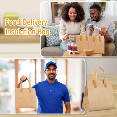 Kacctyen 50 Pcs Insulated Take Away Bags Bulk Thermal Insulation Food for Coffee Milk Tea Pizza Hot Cold Food Delivery Cooler Bag for Catering Restaurant Grocery Picnic, 9.5" x 9.5" x 6" (Buff Color) - color: Buff Color