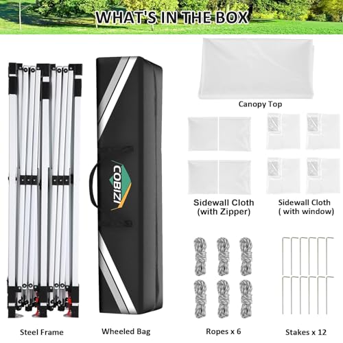 COBIZI 10x20 Pop Up Canopy with 6 Sidewalls, Conical Party Tent 10x20 with 3 Adjustable Height Waterproof, UV-Resistant with Carry Bag, Sandbag, Stake, Tents for Parties, Commercial (Frame Upgraded) - color: White, size: 10x20FT