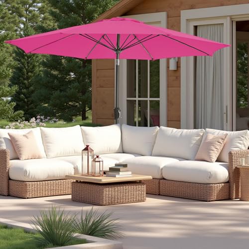9FT Large Outdoor Patio Umbrella Pool Market Umbrella-UV Resistant, Easy Push Button Tilt and Crank, 8 Sturdy Ribs Heavy-Duty Table Umbrella for Deck, Backyard, Garden (Pink) - color: Pink, size: 9 FT